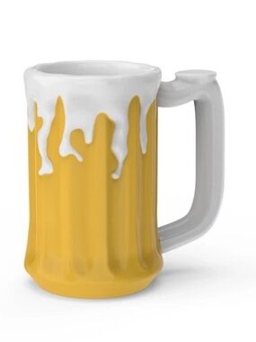 Zak Designs Yellow & White Novelty Ceramic Foamy Beer Stein Coffee Mug 12 Oz